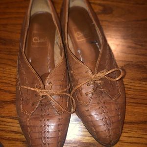 Genuine leather lace up flat loafer shoe